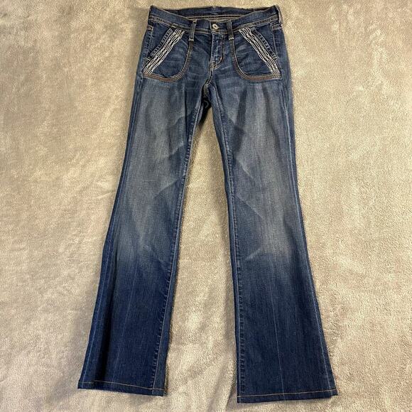 Citizens of Humanity Womens Low Rise Flare Dark Wash Jeans 26 USA Embroided Y2K - Picture 1 of 10